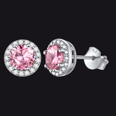 Brincos de auréola com pedra de nascimento em prata esterlina S925 CZ para homens e mulheres