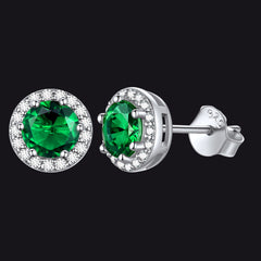 Brincos de auréola com pedra de nascimento em prata esterlina S925 CZ para homens e mulheres