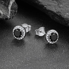Brincos de auréola com pedra de nascimento em prata esterlina S925 CZ para homens e mulheres