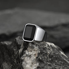 Anel de sinete com pedra ônix preta masculino tamanho 07-12