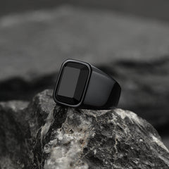 Anel de sinete com pedra ônix preta masculino tamanho 07-12