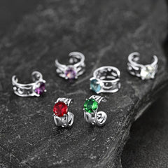 Brincos Ear Cuffs de Prata Esterlina com Pedras Celtas de Nascimento em 925