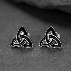 Ohrstecker aus Sterlingsilber mit keltischem Triquetra-Knoten, schwarz, für Damen