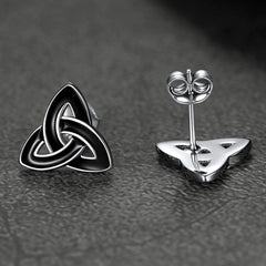 Ohrstecker aus Sterlingsilber mit keltischem Triquetra-Knoten, schwarz, für Damen