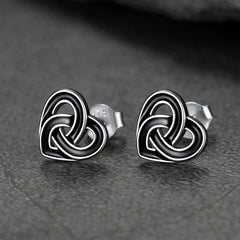 Brincos de prata esterlina com pingente de coração celta preto em promoção para mulheres em prata