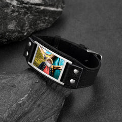 Personalisiertes Bild Lederarmband Schwarz