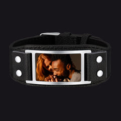 Personalisiertes Bild Lederarmband Schwarz