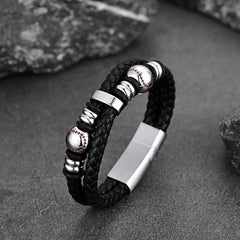 Pulseira esportiva de couro trançado com punho de beisebol