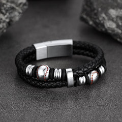 Pulseira esportiva de couro trançado com punho de beisebol