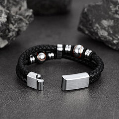 Pulseira esportiva de couro trançado com punho de beisebol