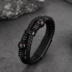 Pulseira esportiva de couro trançado com punho de beisebol