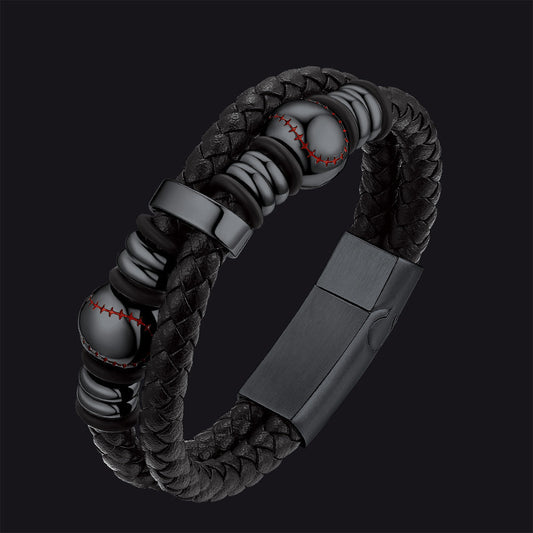 Pulseira esportiva de couro trançado com punho de beisebol