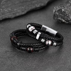 Pulseira esportiva de couro trançado com punho de beisebol