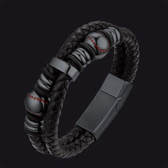 Pulseira esportiva de couro trançado com punho de beisebol