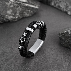 Pulseira de couro trançado preto Punk Soccer