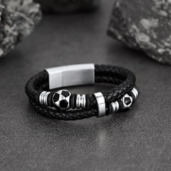 Pulseira de couro trançado preto Punk Soccer