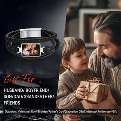 Pulseira de couro preta com imagem personalizada