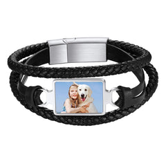 Pulseira de couro preta com imagem personalizada