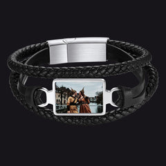 Pulseira de couro preta com imagem personalizada