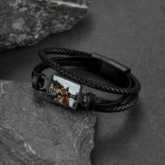 Pulseira de couro preta com imagem personalizada