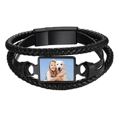 Pulseira de couro preta com imagem personalizada