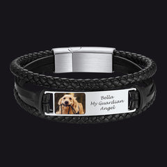 Pulseira de couro com imagem personalizada de animal de estimação