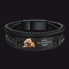Pulseira de couro com imagem personalizada de animal de estimação