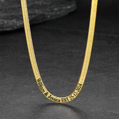 Gargantilha com corrente de cobra em espinha de peixe personalizada e gravada para mulheres e homens