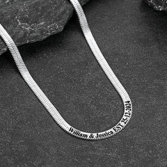 Gargantilha com corrente de cobra em espinha de peixe personalizada e gravada para mulheres e homens