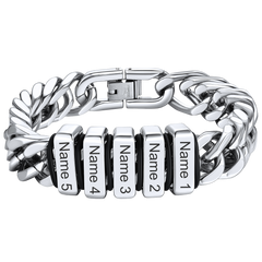 Customized Engraved Multiple Name Cuban Link Chain Bracelet
