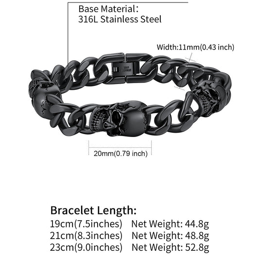 Gothic Skull Thick Cuban Chain Link Bracelet