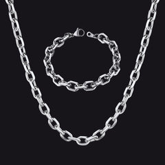 Conjunto de colar e pulseira com corrente de elos rolo de 9 mm
