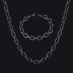 Conjunto de colar e pulseira com corrente de elos rolo de 9 mm