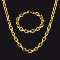 Conjunto de colar e pulseira com corrente de elos rolo de 9 mm