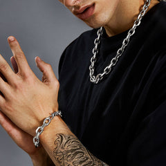 Conjunto de colar e pulseira com corrente de elos rolo de 9 mm