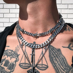 Barbed Wire Cuban Link Chain Choker Necklace for Men Women