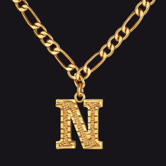 Colar com pingente de letra AZ inicial Figaro e gargantilha feminina