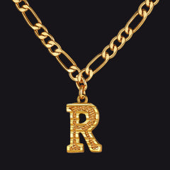 Colar com pingente de letra AZ inicial Figaro e gargantilha feminina