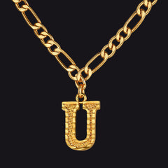 Colar com pingente de letra AZ inicial Figaro e gargantilha feminina