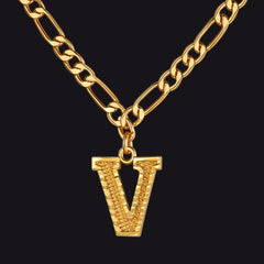 Colar com pingente de letra AZ inicial Figaro e gargantilha feminina