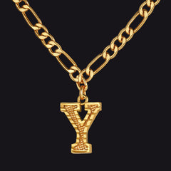 Colar com pingente de letra AZ inicial Figaro e gargantilha feminina