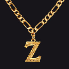 Colar com pingente de letra AZ inicial Figaro e gargantilha feminina