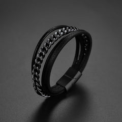 Customized Black Braided Leather Cuff Chain Son Bracelet