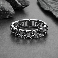 Pulseira de aço inoxidável com corrente de caveira grossa gótica