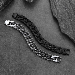 Pulseira de aço inoxidável com corrente de caveira grossa gótica