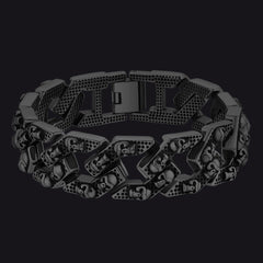 Pulseira de aço inoxidável com corrente de caveira grossa gótica