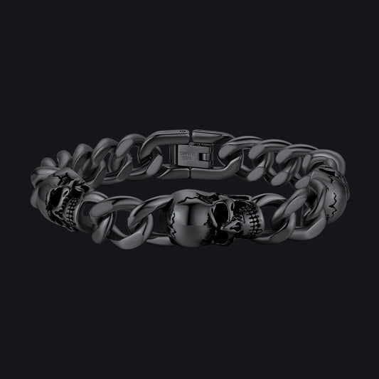 Gothic Skull Thick Cuban Chain Link Bracelet