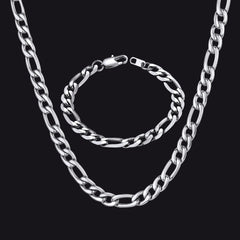 Figaro Link Chain Necklace & Bracelet Set for Men