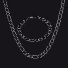 Figaro Link Chain Necklace & Bracelet Set for Men