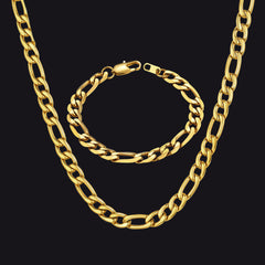 Figaro Link Chain Necklace & Bracelet Set for Men
